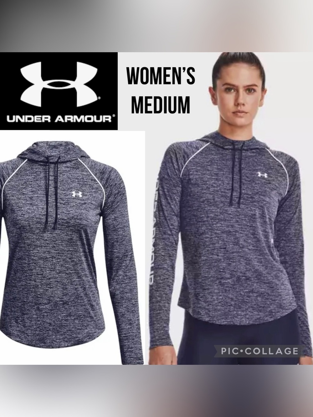 Under Armour Womens Hoodie Tech Twist Graphic Blue Heather Loose Long Sleeve M